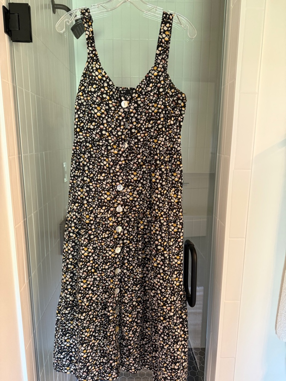 Rails Black Floral Midi Dress with Yellow and White Ditsy Print